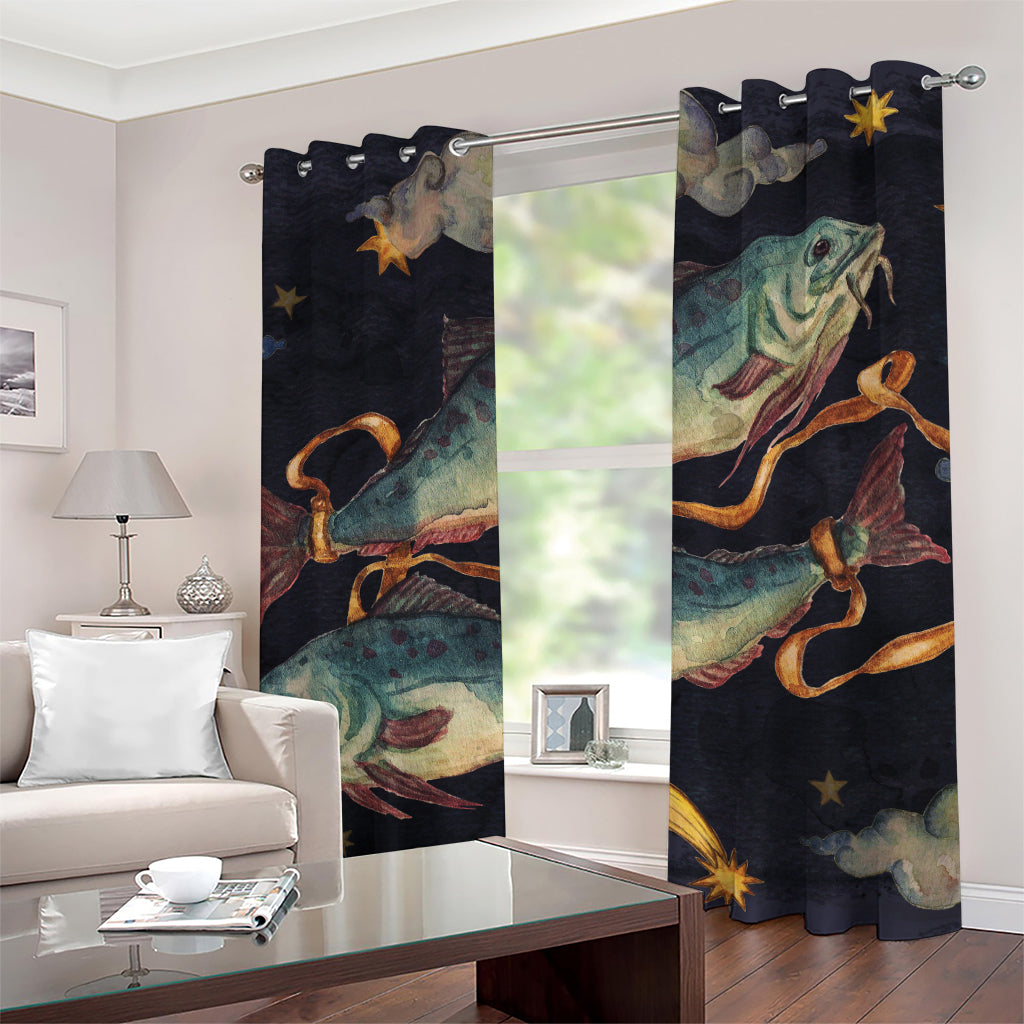 Watercolor Pisces Zodiac Sign Print Grommet Curtains