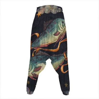 Watercolor Pisces Zodiac Sign Print Hammer Pants