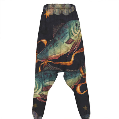 Watercolor Pisces Zodiac Sign Print Hammer Pants