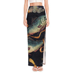 Watercolor Pisces Zodiac Sign Print High Slit Maxi Skirt