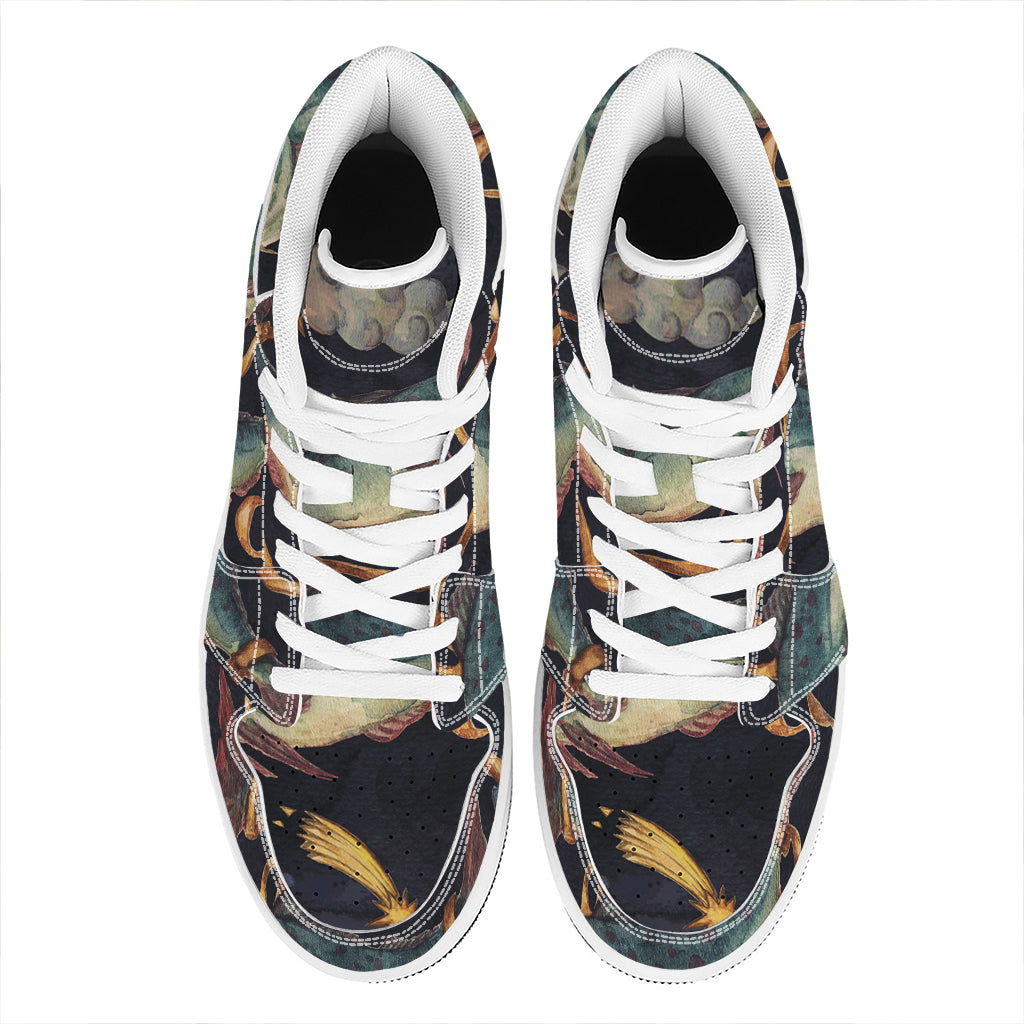 Watercolor Pisces Zodiac Sign Print High Top Leather Sneakers