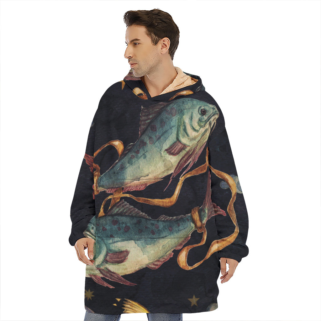 Watercolor Pisces Zodiac Sign Print Hoodie Blanket
