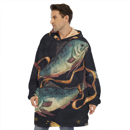 Watercolor Pisces Zodiac Sign Print Hoodie Blanket
