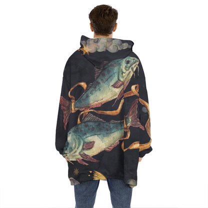 Watercolor Pisces Zodiac Sign Print Hoodie Blanket