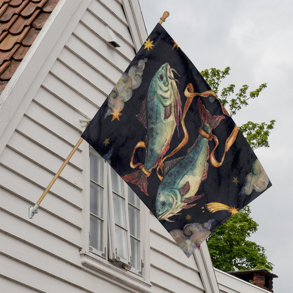 Watercolor Pisces Zodiac Sign Print House Flag
