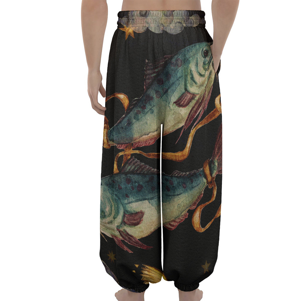 Watercolor Pisces Zodiac Sign Print Lantern Pants