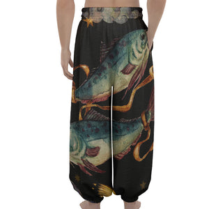 Watercolor Pisces Zodiac Sign Print Lantern Pants