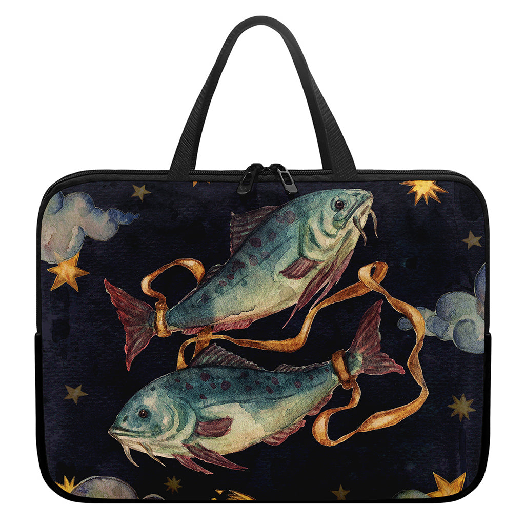 Watercolor Pisces Zodiac Sign Print Laptop Sleeve With Handle
