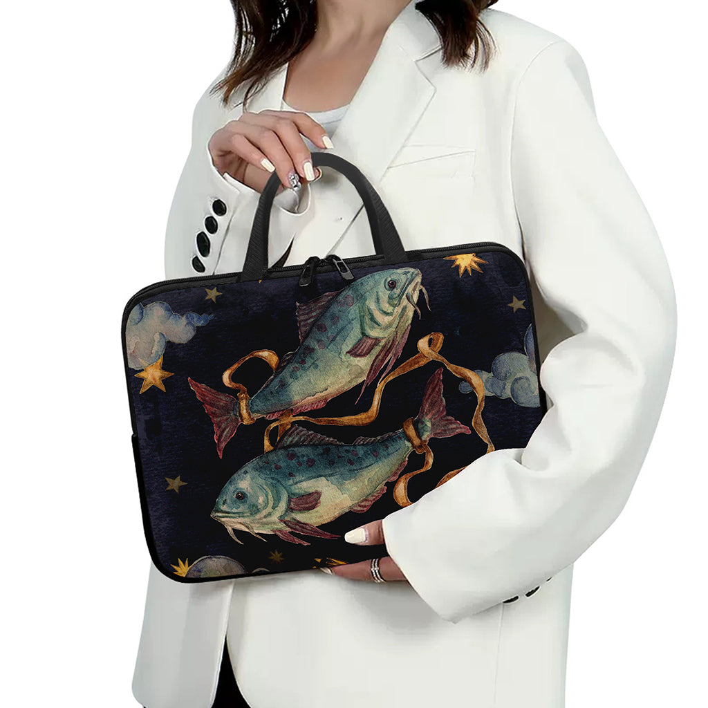 Watercolor Pisces Zodiac Sign Print Laptop Sleeve With Handle