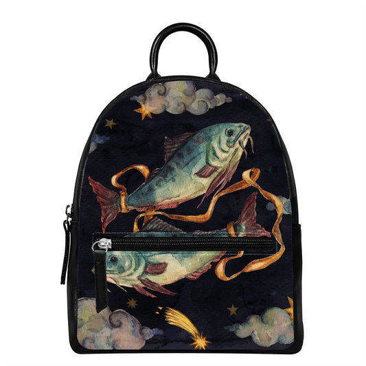 Watercolor Pisces Zodiac Sign Print Leather Backpack