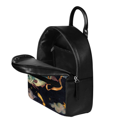 Watercolor Pisces Zodiac Sign Print Leather Backpack
