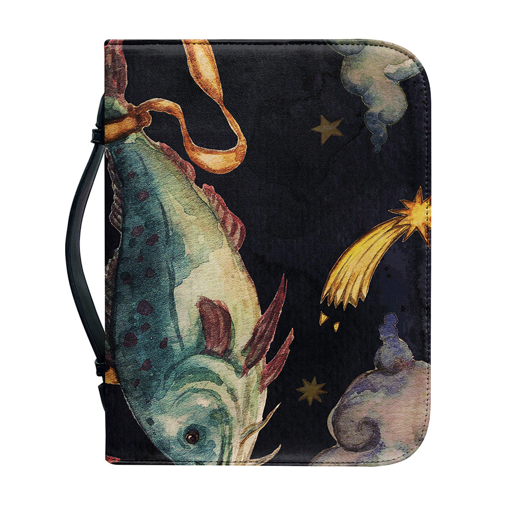 Watercolor Pisces Zodiac Sign Print Leather Bible Cover
