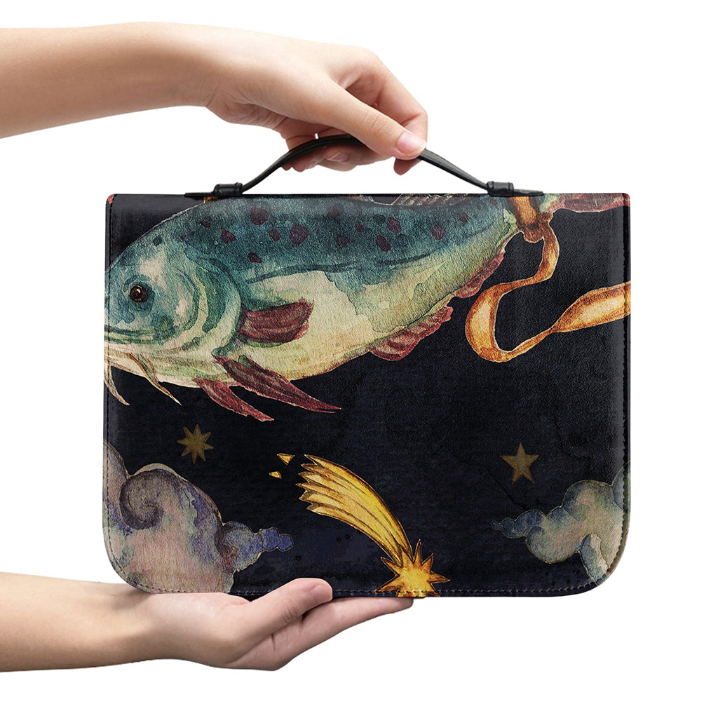 Watercolor Pisces Zodiac Sign Print Leather Bible Cover