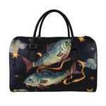 Watercolor Pisces Zodiac Sign Print Leather Duffle Bag