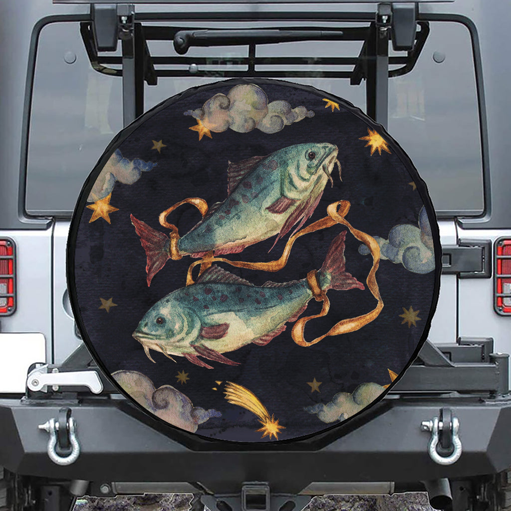 Watercolor Pisces Zodiac Sign Print Leather Spare Tire Cover