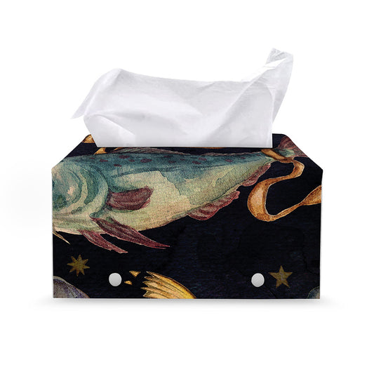 Watercolor Pisces Zodiac Sign Print Leather Tissue Box Cover