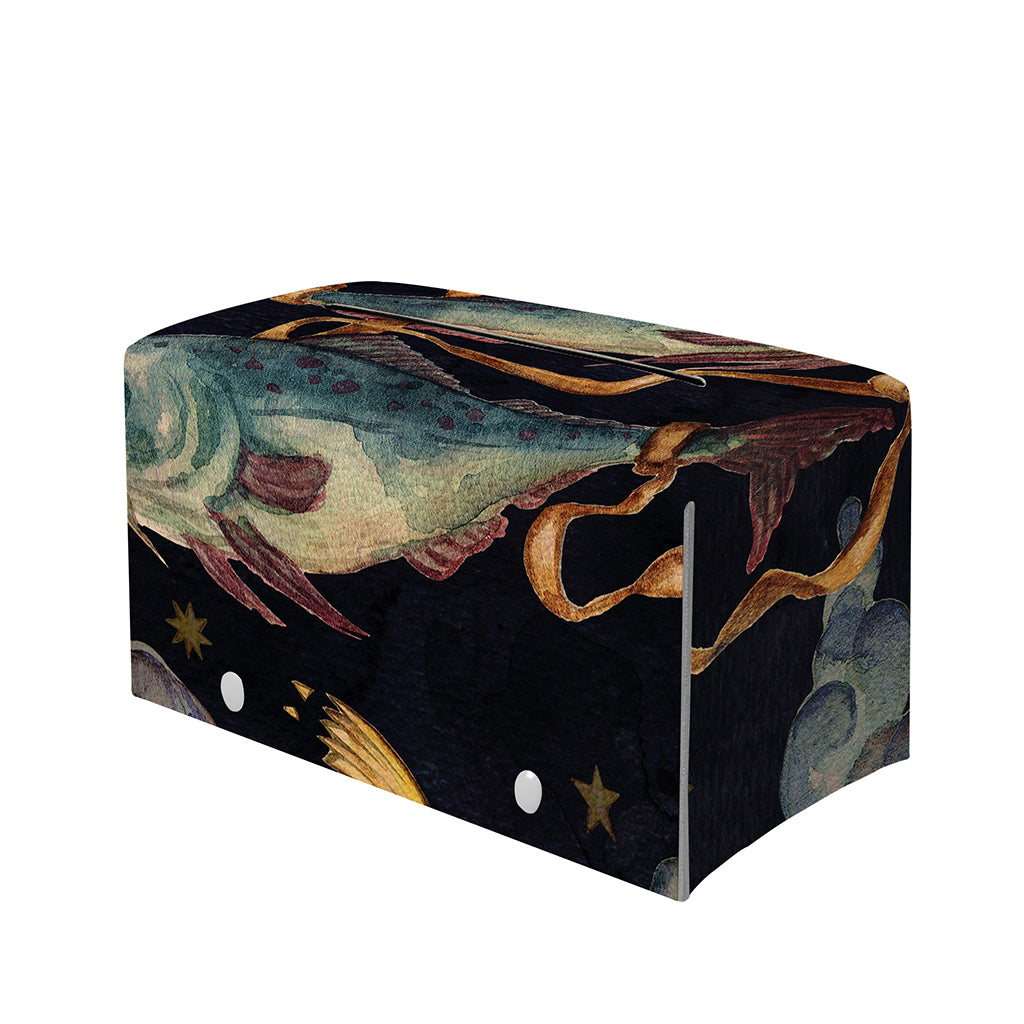 Watercolor Pisces Zodiac Sign Print Leather Tissue Box Cover