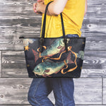 Watercolor Pisces Zodiac Sign Print Leather Tote Bag