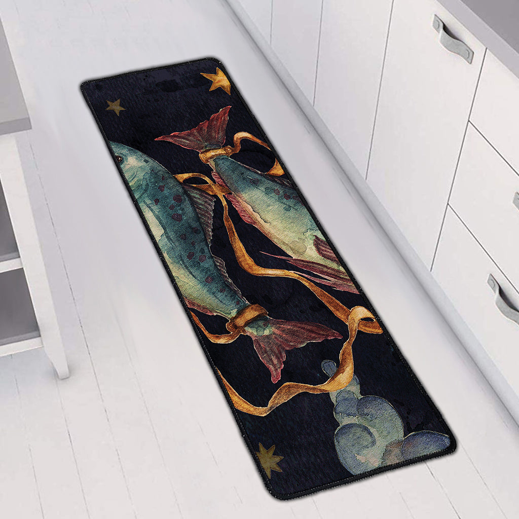 Watercolor Pisces Zodiac Sign Print Long Kitchen Mat