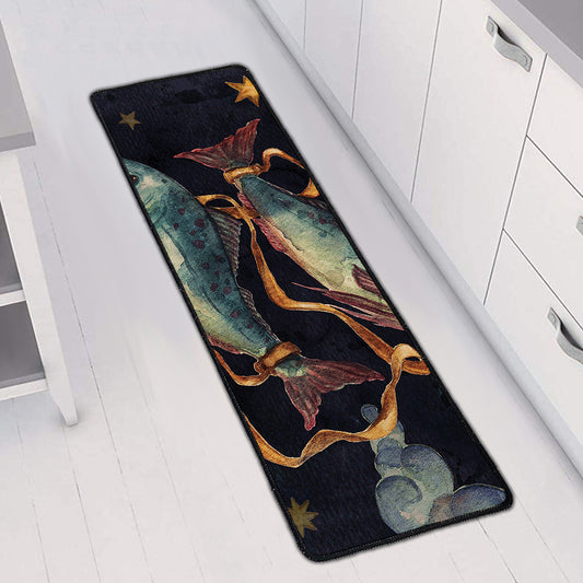 Watercolor Pisces Zodiac Sign Print Long Kitchen Mat