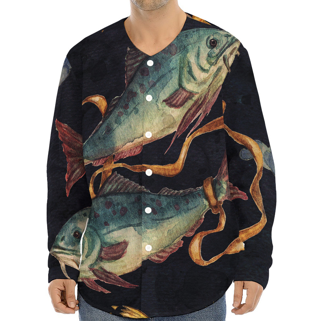 Watercolor Pisces Zodiac Sign Print Long Sleeve Baseball Jersey