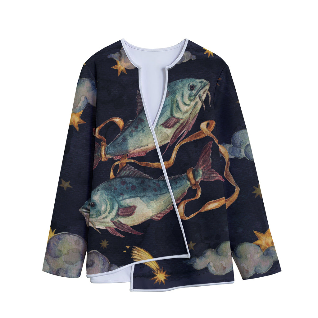 Watercolor Pisces Zodiac Sign Print Long Sleeve Short Coat