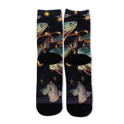 Watercolor Pisces Zodiac Sign Print Long Socks