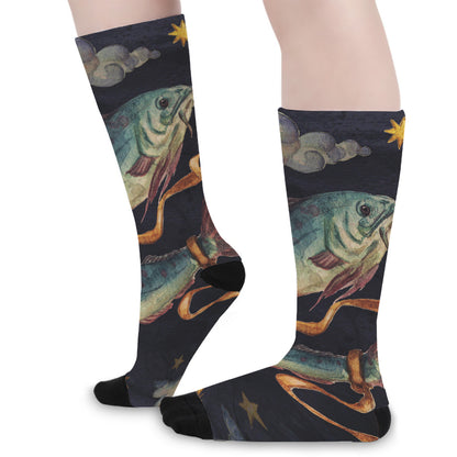 Watercolor Pisces Zodiac Sign Print Long Socks