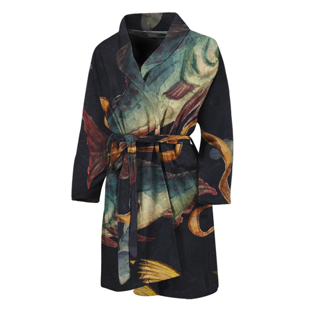 Watercolor Pisces Zodiac Sign Print Men's Bathrobe