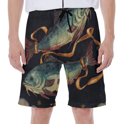 Watercolor Pisces Zodiac Sign Print Men's Beach Shorts