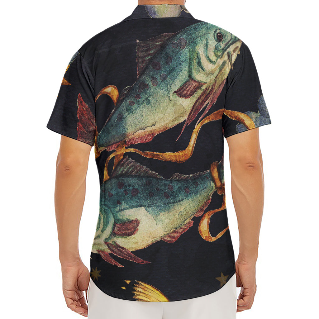 Watercolor Pisces Zodiac Sign Print Men's Deep V-Neck Shirt