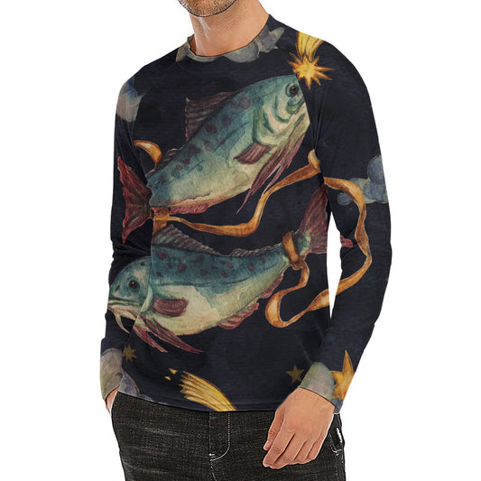 Watercolor Pisces Zodiac Sign Print Men's Long Sleeve Rash Guard