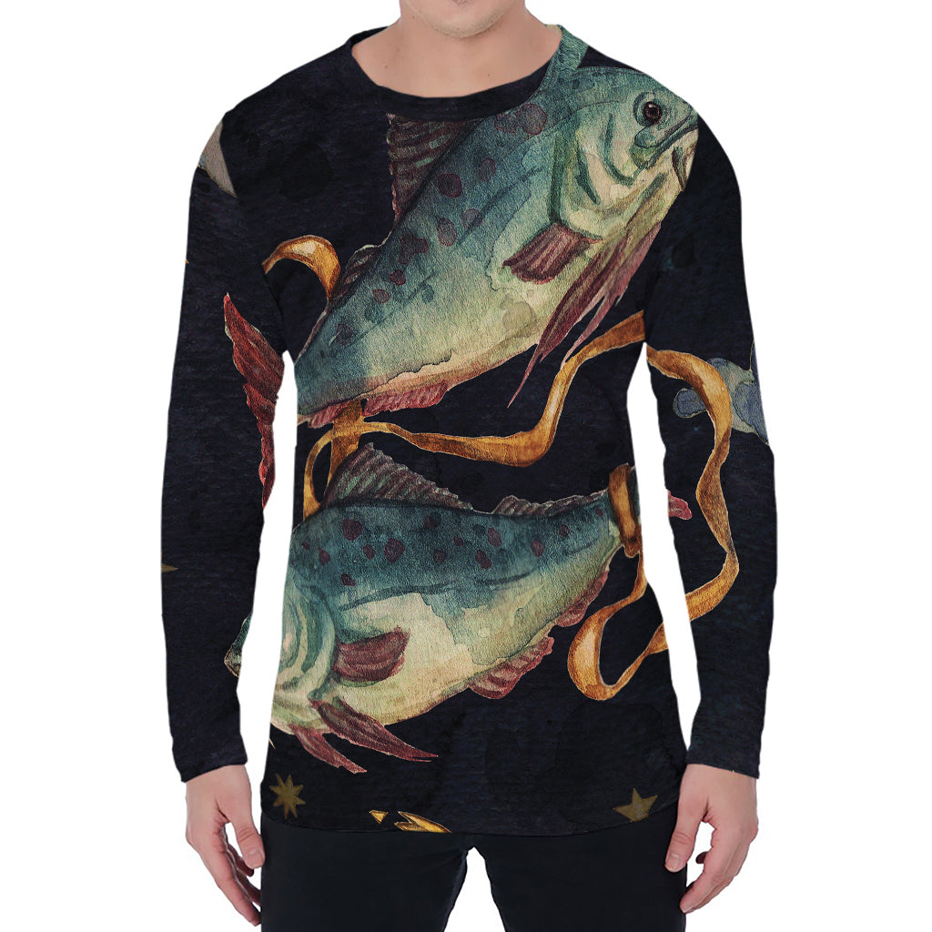 Watercolor Pisces Zodiac Sign Print Men's Long Sleeve T-Shirt