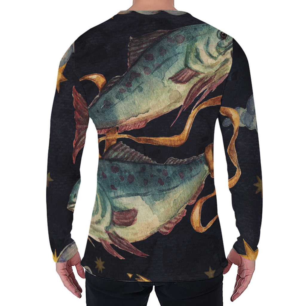 Watercolor Pisces Zodiac Sign Print Men's Long Sleeve T-Shirt