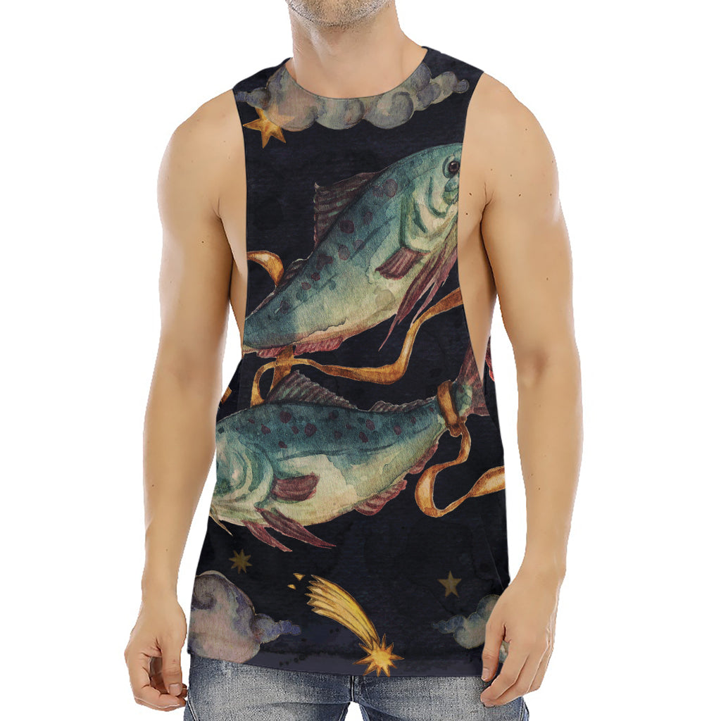 Watercolor Pisces Zodiac Sign Print Men's Muscle Tank Top