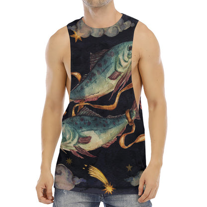 Watercolor Pisces Zodiac Sign Print Men's Muscle Tank Top