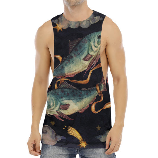 Watercolor Pisces Zodiac Sign Print Men's Muscle Tank Top