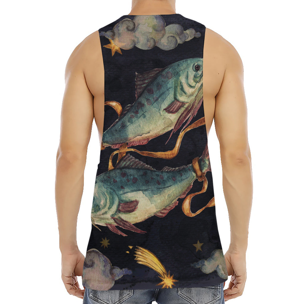 Watercolor Pisces Zodiac Sign Print Men's Muscle Tank Top