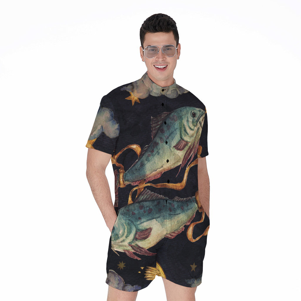 Watercolor Pisces Zodiac Sign Print Men's Rompers