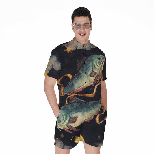 Watercolor Pisces Zodiac Sign Print Men's Rompers