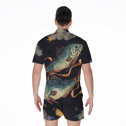 Watercolor Pisces Zodiac Sign Print Men's Rompers