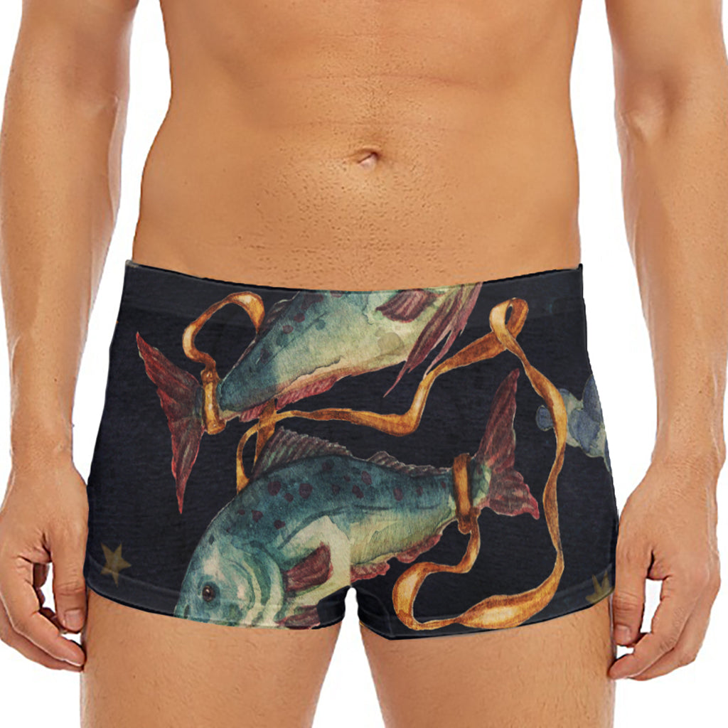 Watercolor Pisces Zodiac Sign Print Men's Short Boxer Briefs
