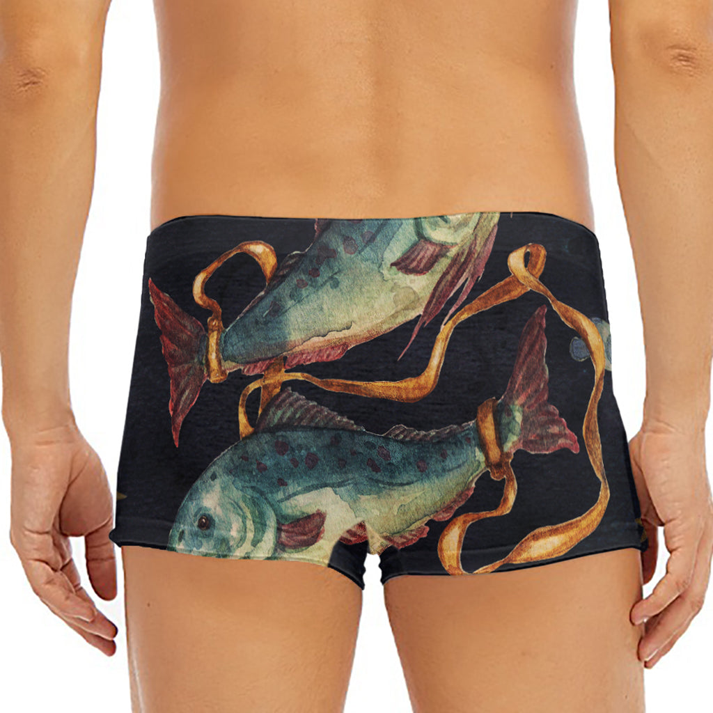 Watercolor Pisces Zodiac Sign Print Men's Short Boxer Briefs