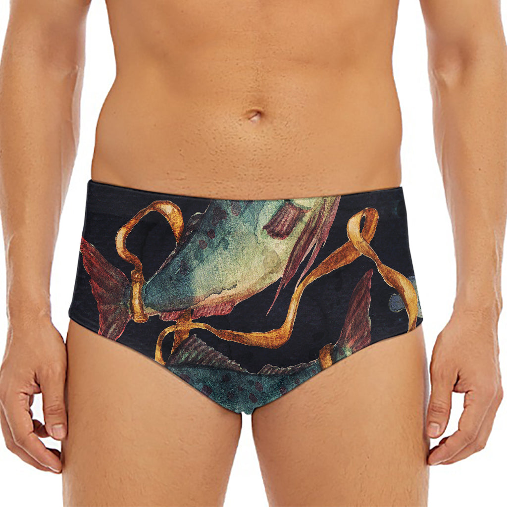 Watercolor Pisces Zodiac Sign Print Men's Triangle Swim Briefs