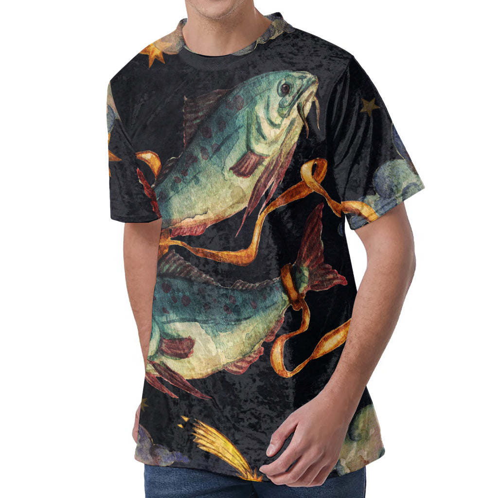 Watercolor Pisces Zodiac Sign Print Men's Velvet T-Shirt