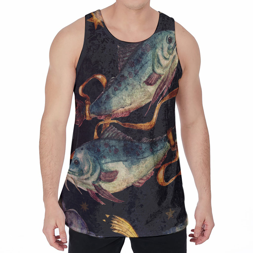 Watercolor Pisces Zodiac Sign Print Men's Velvet Tank Top