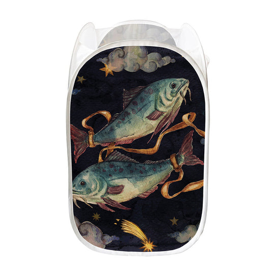 Watercolor Pisces Zodiac Sign Print Mesh Laundry Hamper
