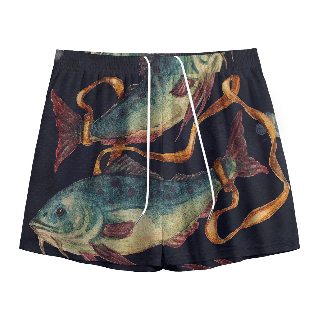 Watercolor Pisces Zodiac Sign Print Mesh Shorts
