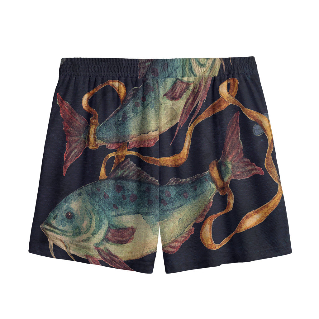 Watercolor Pisces Zodiac Sign Print Mesh Shorts