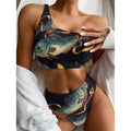 Watercolor Pisces Zodiac Sign Print One Shoulder Bikini Set